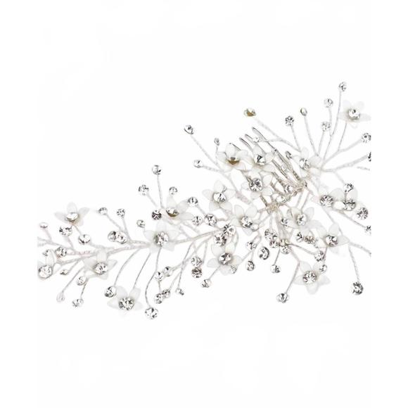 NEW DESIGN BY CONCEPTION crystal sprouts and flowers hair piece in silver